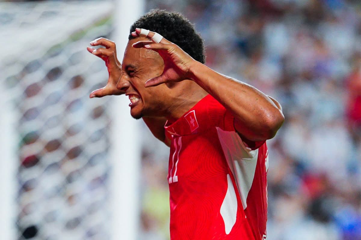 Switzerland's Dan Ndoye celebrates his goal against Argentina