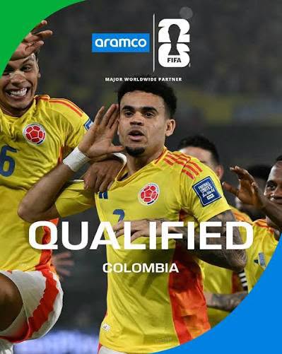 Gráfica de clasificación de Colombia con jugadores festejando